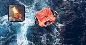 The Fishing Vessel On Fire In The North Pacific, And 48 Crew Members Went Into The Life Rafts