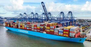 One Of The World’s Deepest Draft Ships, The Mumbai Maersk, Docks At The Port Of Felixstowe