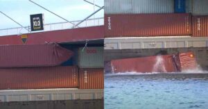 Container Ship Gets Struck For Hours Under Willemsbrug Bridge In Rotterdam
