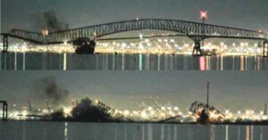 Baltimore Bridge Collapses After Container Ship Strikes Support Column