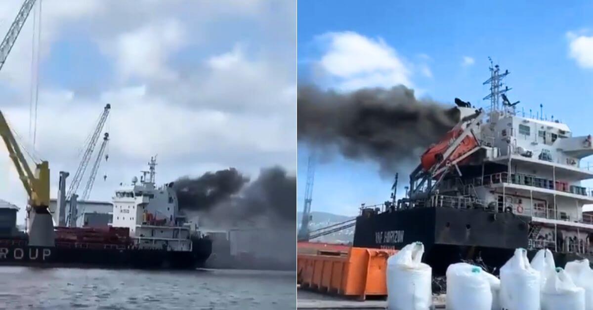 Burning Cargo Ship