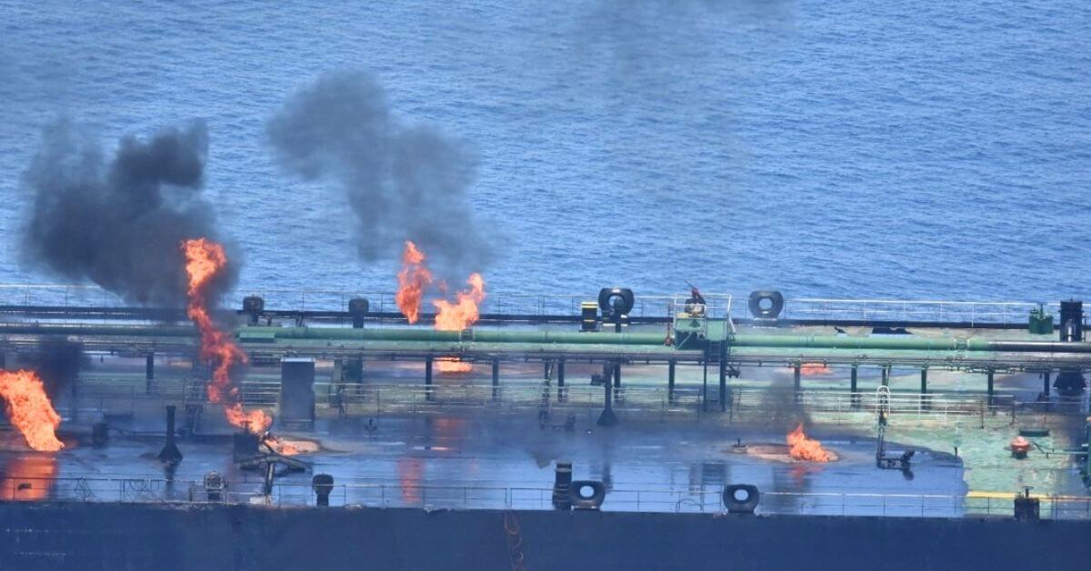 Burning tanker