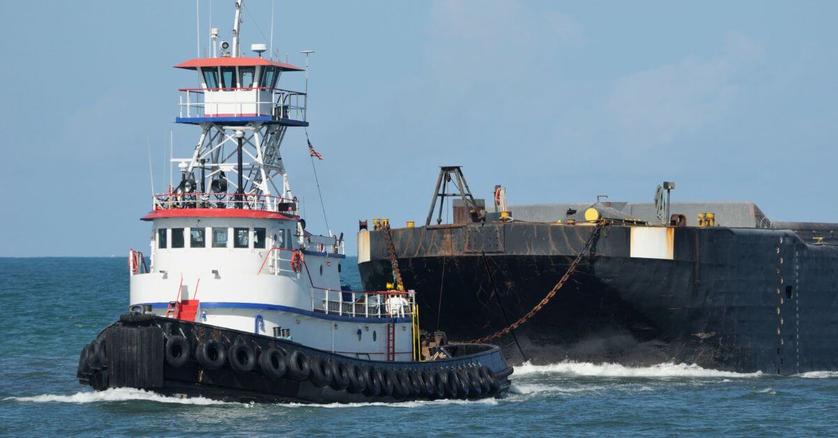 Tugboat pulling barge 