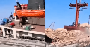 Watch: Russian Cargo Ship Lists Dangerously While Loading Cargo At Plastun Port