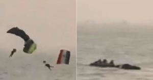 Watch: Indian Navy Officers Fall Into Sea After Parachutes Entangle During Operational Rehearsal