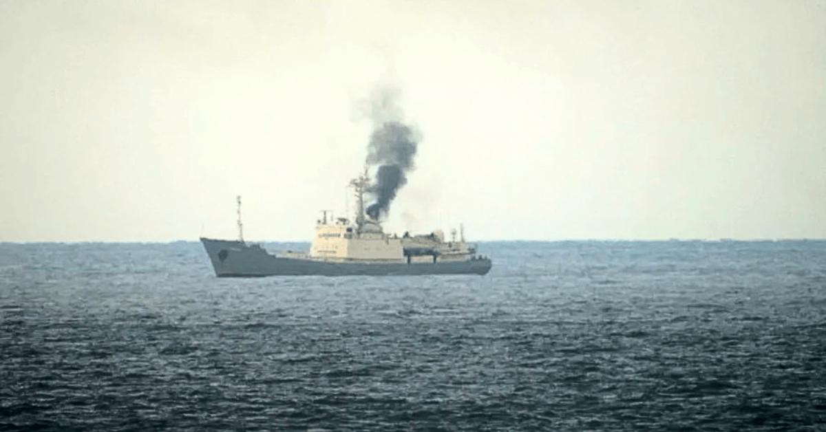Russian intelligence ship on fire
