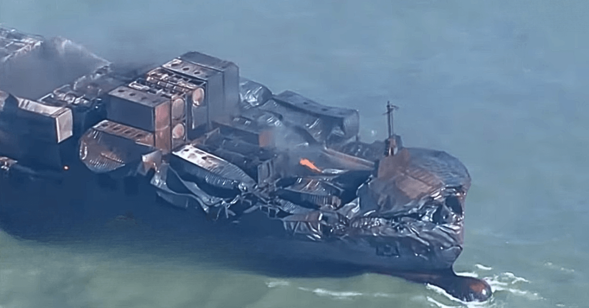 Burning Container ship