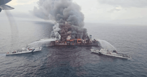 Containership Burns Uncontrollably & Lists After Multiple Explosions Off Kerala Coast