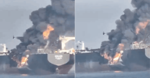 Video Shows Massive Fire Erupting From Oil Tankers After Collision