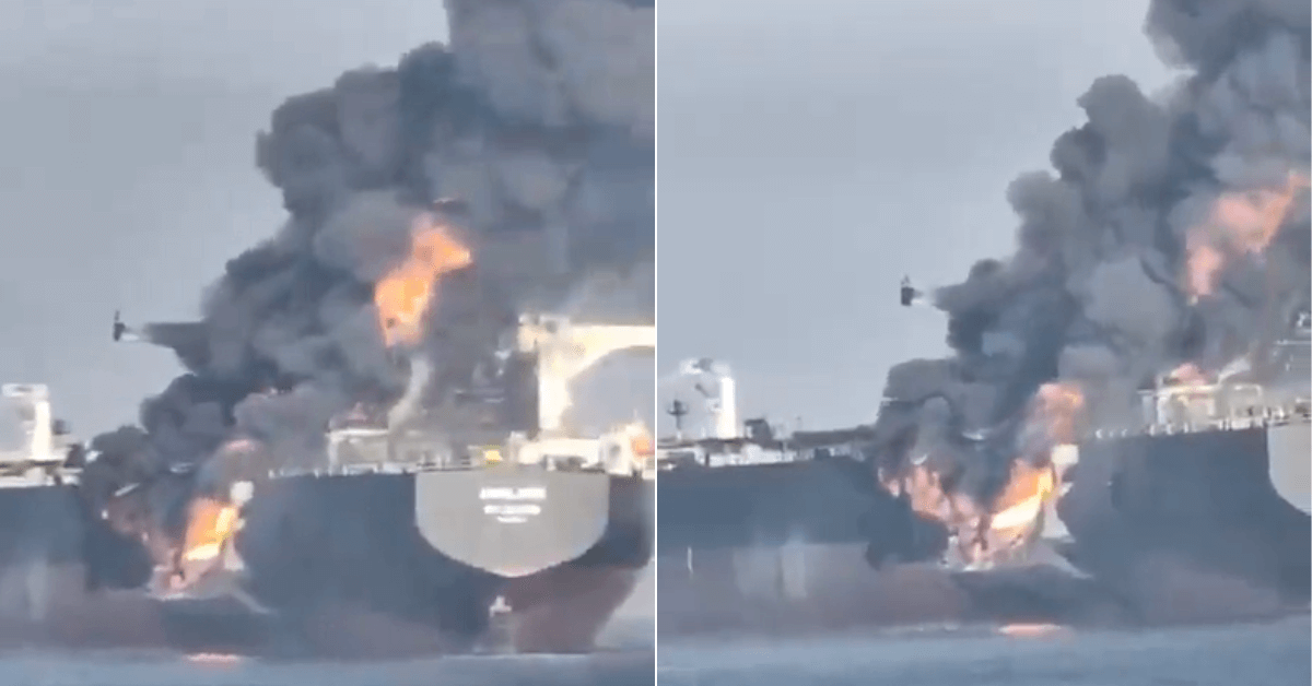 burning tanker