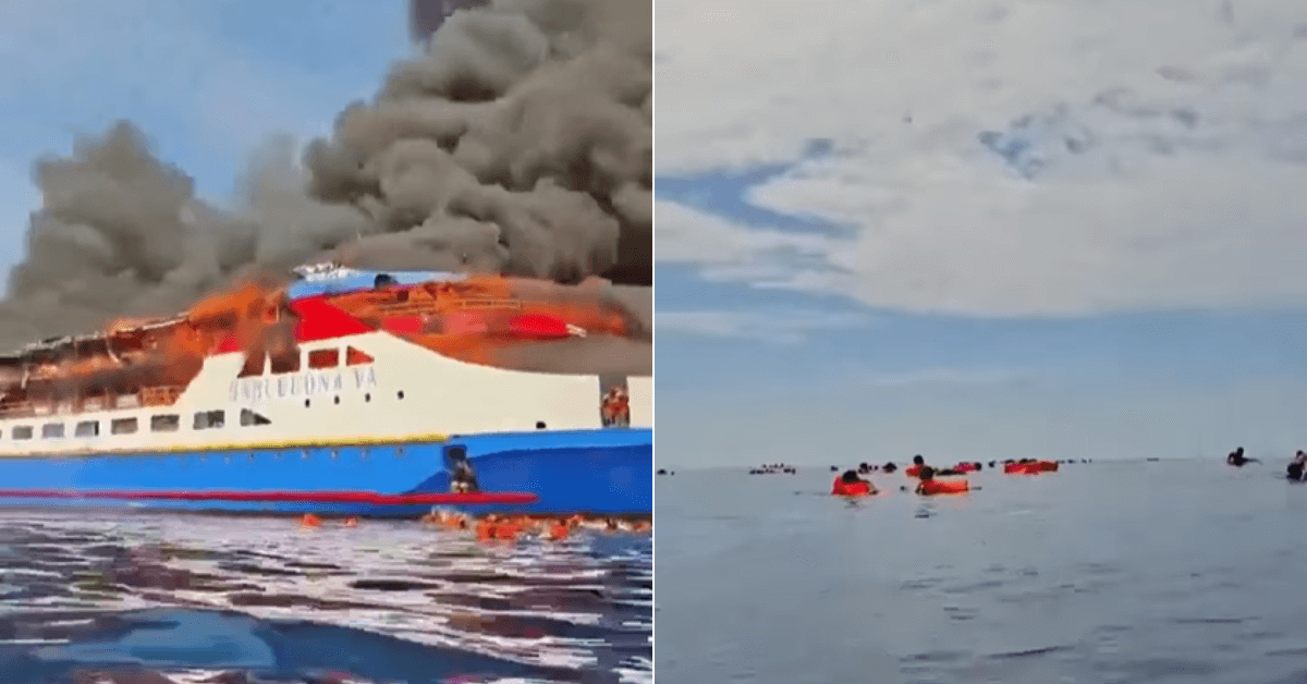 Ferry on fire